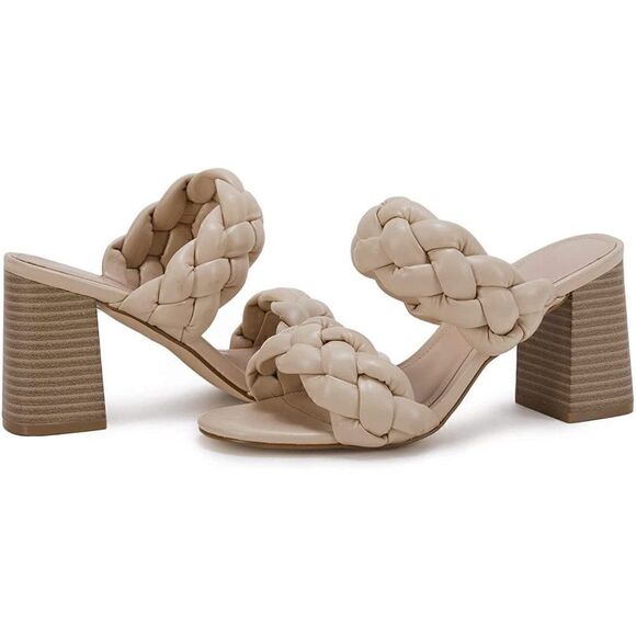 Bridal Bridesmaid Heeled Sandals Braided Open Toe Chunky Heels Slip on Strappy - Picture 4 of 7